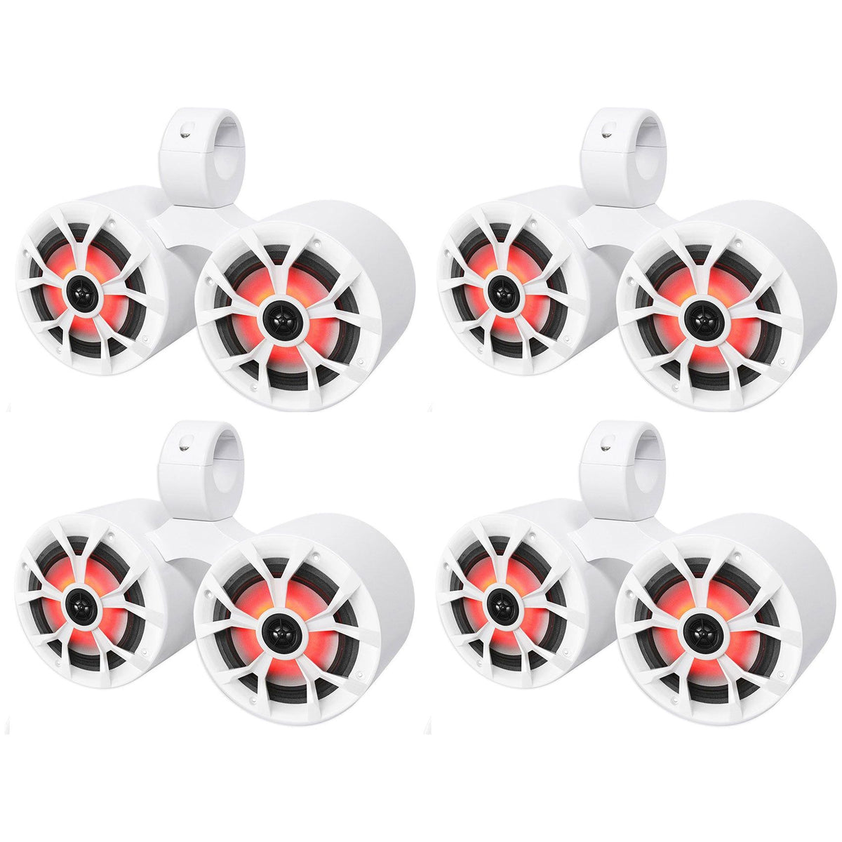 (4) RKL65MBW Dual 6.5" Marine Wakeboard LED Speakers+2 Color Grilles