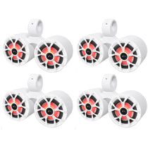 (4) RKL65MBW Dual 6.5" Marine Wakeboard LED Speakers+2 Color Grilles