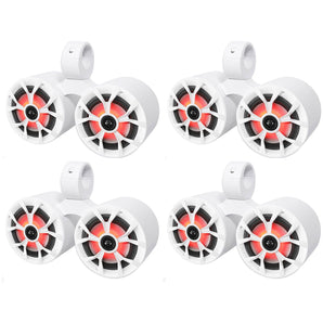 4) Rockville RKL65MBW Dual 6.5" Marine Wakeboard LED Speakers+2 Color Grilles
