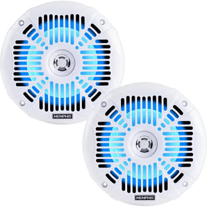 (4) Memphis Audio MXA602SLW 80 Watt 6.5" White Marine LED Speakers For Boat