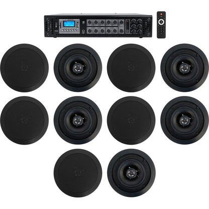 Home Audio System + (10) 5.25" Black Ceiling Speakers for Bedroom/Living Room/Bathroom