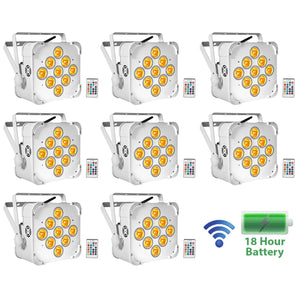 8) Rockville BEST PAR 60 White Rechargeable Wash Up-Lights Wireless DMX+RGBWA+UV