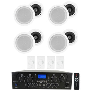 Rockville 4-Room Home Audio Kit w/Receiver+White Ceiling Speakers+Wall Controls