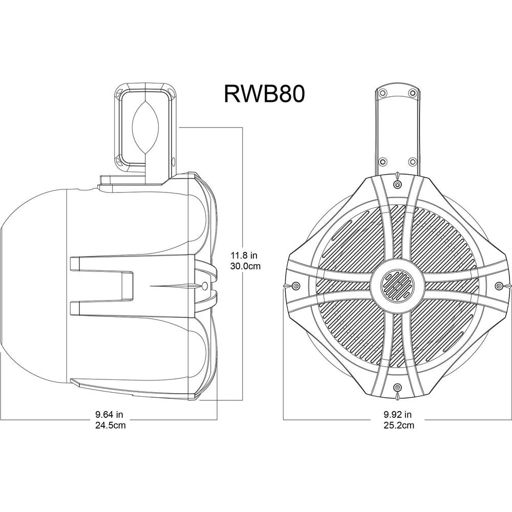 (2) Rockville RWB80B 8" Black 600 Watt Marine Wakeboard Tower Speakers+Covers