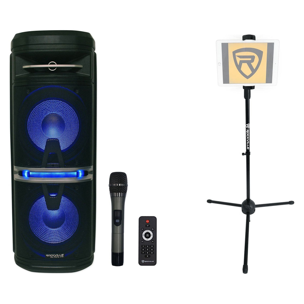 Go Party X10 Dual 10" Karaoke Machine System+Wireless Mic+Tablet Stand