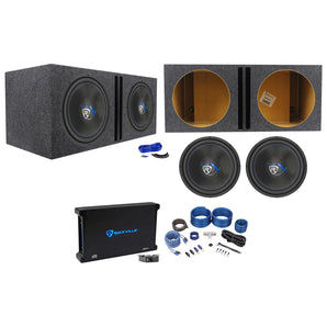 2) Rockville K5 W15K5S4 15" 2000w Subwoofers+Vented Sub Box+Mono Amplifier+Wires