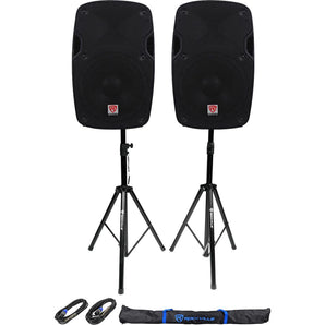2) Rockville SPG84 8“ Passive 800W DJ PA Speakers 4 Ohm 2) Stands+2) Cables+Case