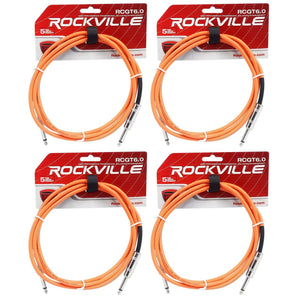 4 Rockville RCGT6.0O 6'  1/4" TS to 1/4'' TS Guitar/Instrument Cable