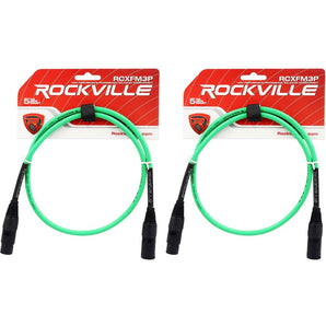 2 Rockville RCXFM3P-G Green 3' Female to Male REAN XLR Mic Cable 100% Copper