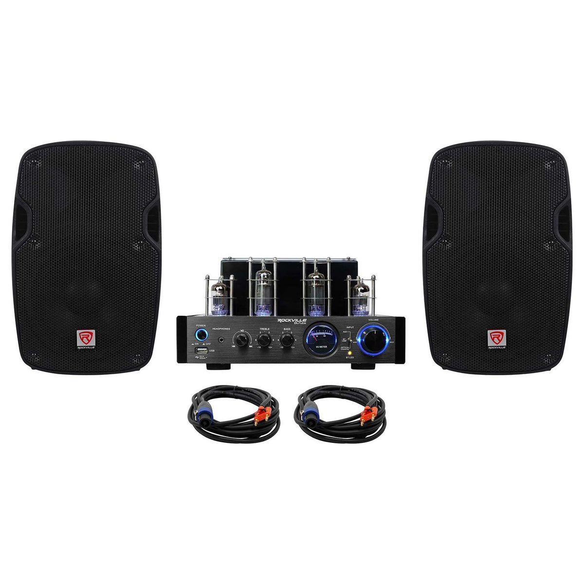 BluTube LED Tube Amplifier + (2) 8" PA Speakers + Speaker Cables
