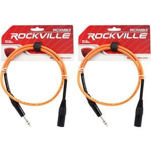 2 Rockville RCXMB3-O Orange 3' Male REAN XLR to 1/4'' TRS Balanced Cables