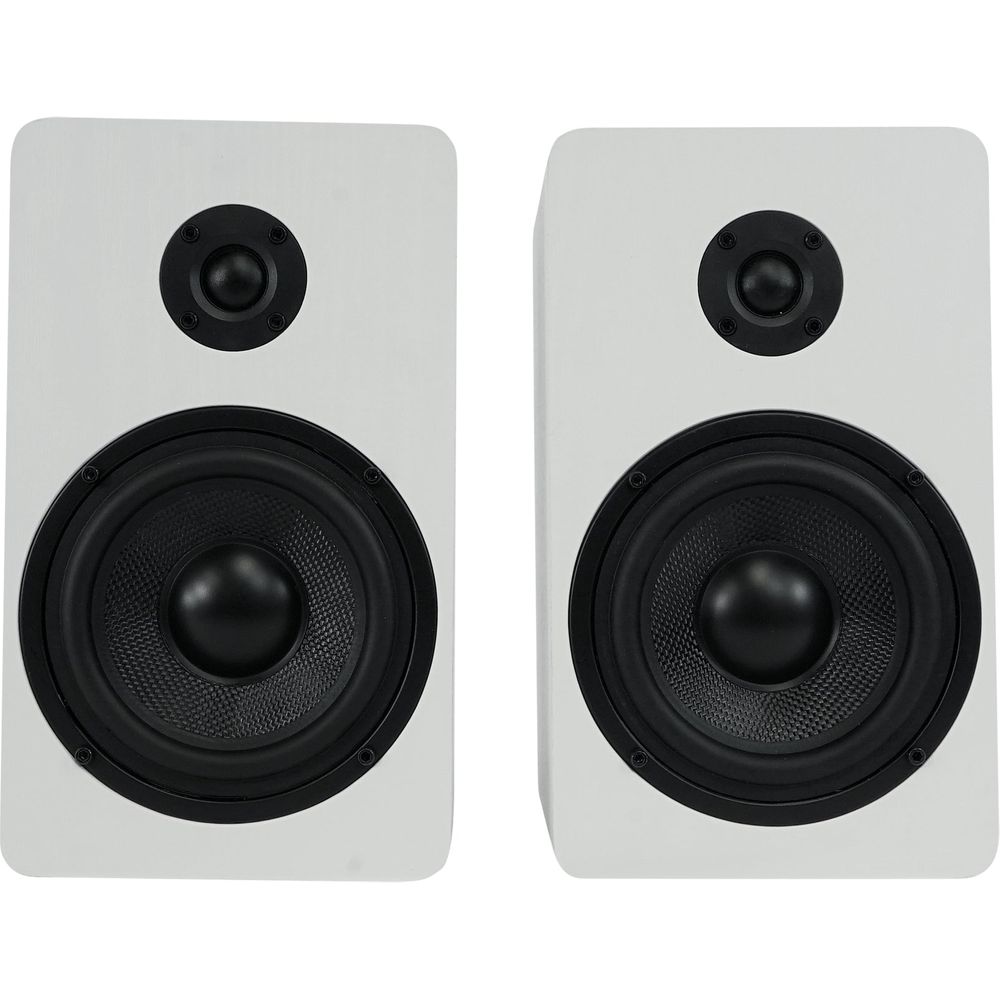 RockShelf 54W White 5.25" Home Bookshelf Speakers w/29" Stands
