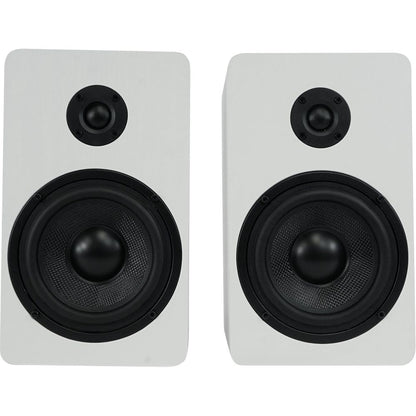 RockShelf 54W White 5.25" Home Bookshelf Speakers w/29" Stands
