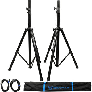 2) Rockville Tripod DJ Speaker Stands+Cables+Scrim Werks White Covers+Carry Case