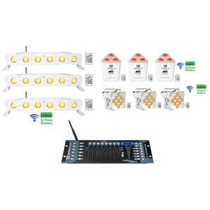 (3) Rockville BEST PAR+STRIP+WEDGE White Wireless DMX Battery Lights+Controller