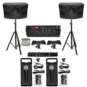 Rockville Karaoke Machine System w/(2) 12" Speakers+Bluetooth Pro Mixer Amp+Mics + Rockville R14GSBR100 Red/Blk 14 Gauge 100' Ft. Mini Spool Car Audio Speaker Wire