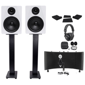 2 Rockville DPM5W 5.25" 300w Active Studio Monitors+Stands+Headphones+Mic+Shield