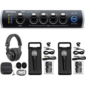 PRESONUS SW5E 5-Port AVB Switch w/ PoE, Rack Mountable+Headphones+(2) Mics+Cases