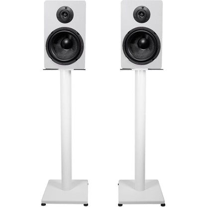 RockShelf 64W White 6.5" Home Bookshelf Speakers w/29" Stands