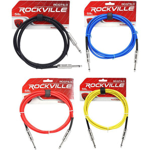 4 Rockville 6'  1/4" TS to 1/4'' TS Guitar/Instrument Cable (4 Colors)