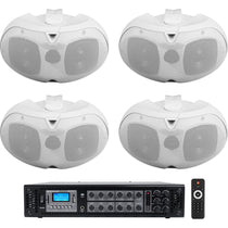 6-Zone Amplifier + (4) White Dual 4" 70V Wall Speakers for Restaurant/Bar