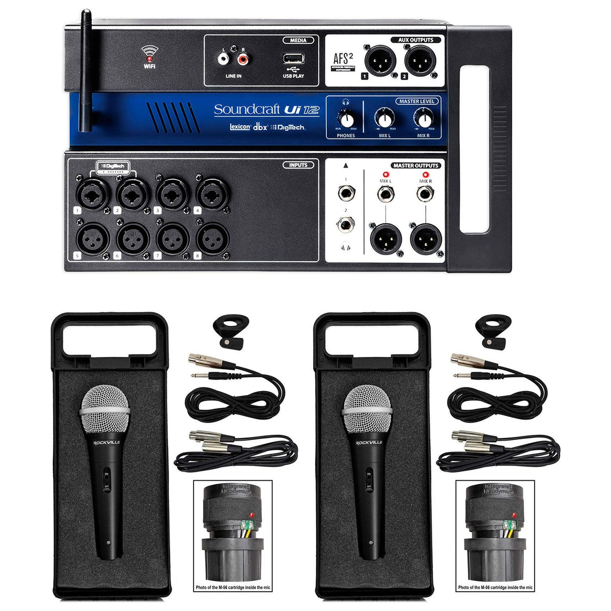 Ui12 12-Input Digital Mixer Bundle with Wifi, App Control, Recording, Mics & Cables