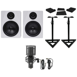 (2) Rockville APM5W 5.25" Powered USB Studio Monitors+Stands+Pads+Condenser Mic