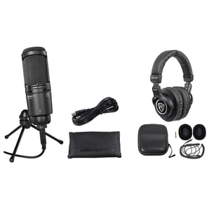 Audio Technica AT2020USB+ Podcast Podcasting Microphone+Headphones+Stand