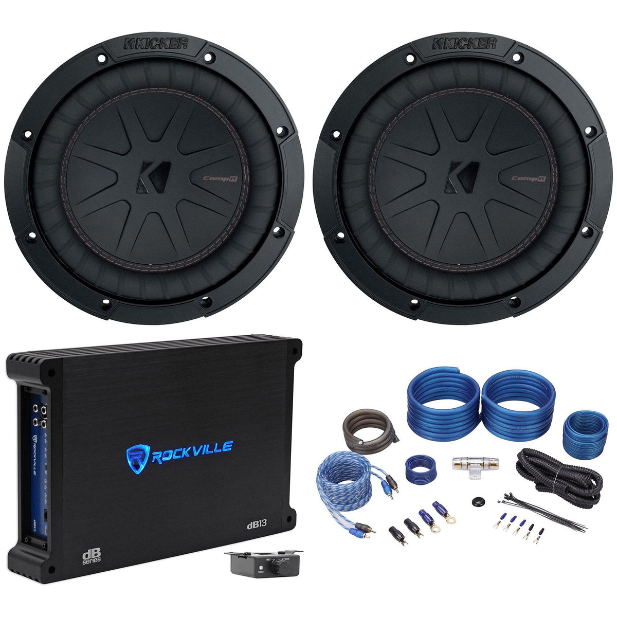 (2) 48CWR82 COMPR8 8" 12000w Car Audio Subwoofers+Mono Amplifier+Amp Kit