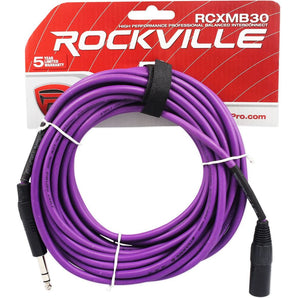 Rockville RCXMB30P 30' Male REAN XLR to 1/4'' TRS Cable Purple 100% Copper
