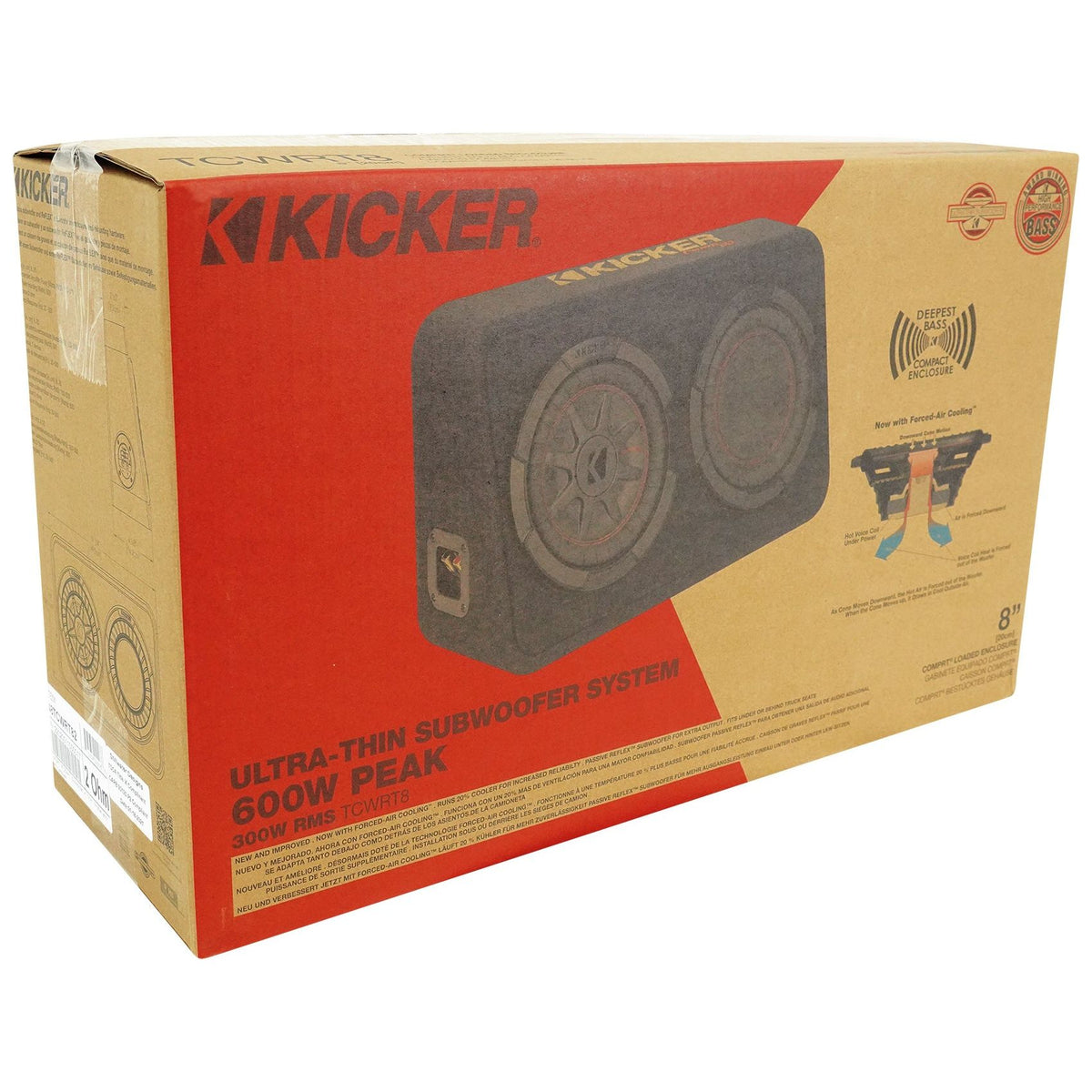 KICKER 48TCWRT82 CompRT 8" 600w Shallow Car Subwoofer+Sub Box Enclosure COMPRT12