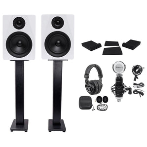 (2) Rockville DPM5W 5.25" 300w Dual Active Studio Monitors+Stands+Headphones and Mic