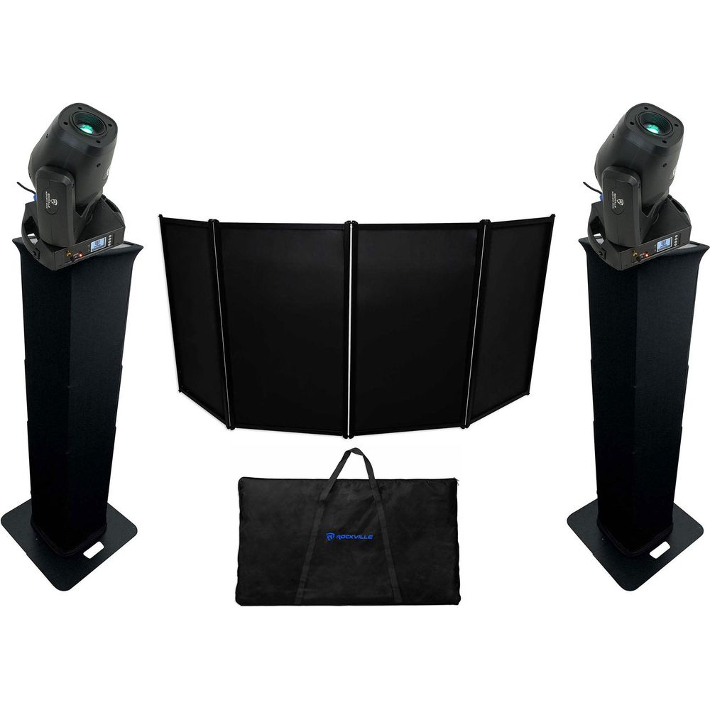 2 Rockville RTP-GO Portable Collapsible DJ Totem Light/Speaker  Stands+Bags+Scrim