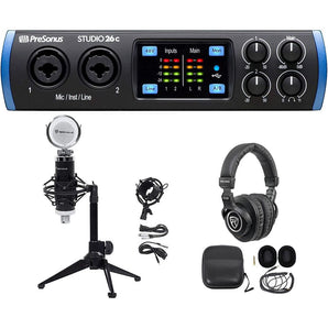 1-Person Podcast Podcasting Recording Kit w/Presonus STUDIO 26C Interface+Stand