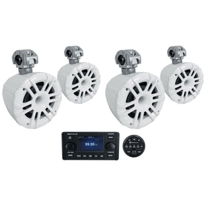 4 Memphis MXA62TW White 6.5" Marine Wakeboard Tower Speakers+Single-Din Receiver