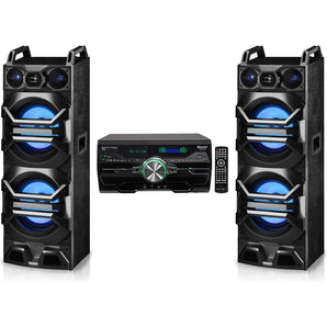 (2) Technical Pro Dual 10" 3000w Speakers w/LED Lights Bundle with DVD Receiver Amplifier