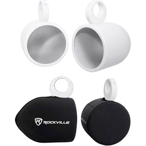 Pair Rockville MAC90W 8” White Aluminum Wakeboard Tower Speaker Pods+Covers
