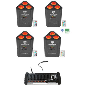 (4) Rockville RockWedge LED Battery Lights and 384 Channel Wireless DMX Controller