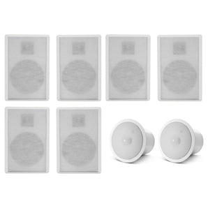 (6) Rockville ROCKSLIM White 240w Slim Home Theater Wall Speakers+JBL Subwoofers