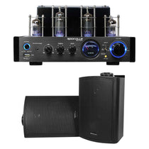 BluTube LED Tube Amplifier + (2) 5.25" Black Outdoor/Indoor Wall Speakers