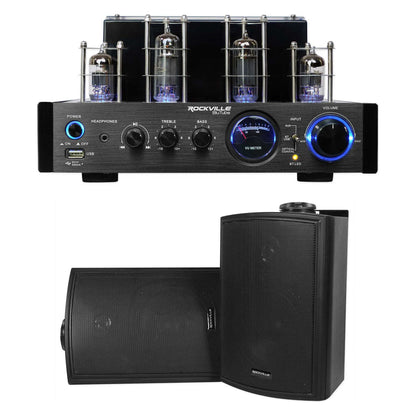 BluTube LED Tube Amplifier + (2) 5.25" Black Outdoor/Indoor Wall Speakers