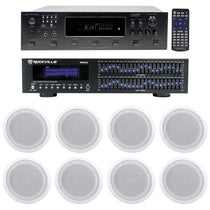 6-Zone Receiver with (4) Pairs of White 8" In-Ceiling Speakers, Commercial Package