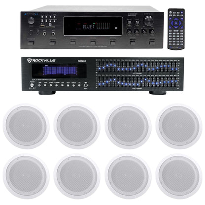6-Zone Receiver with (4) Pairs of White 8" In-Ceiling Speakers, Commercial Package