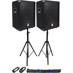 (2)Rockville RSG10 10” 400 Watt 2Way 8-Ohm Passive DJ PA Speaker +Stands +Cables