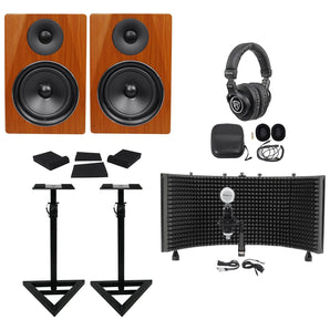 (2) Rockville DPM6C 6.5" 420w Active Studio Monitors+Stands+Headphones+Mic and Shield