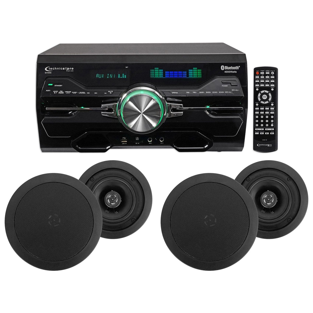 DV4000 4000W Bluetooth Home Theater DVD Receiver w/(4) 5.25" Black Ceiling Speakers