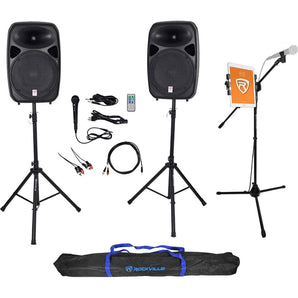 Rockville Dual 15" Karaoke Machine Speaker System w/Mic Stand w/Tablet Mount+Bag