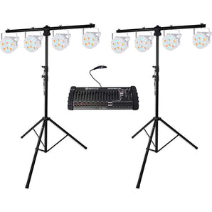 2) Rockville RVLS1 Tripod Lighting Stands+8) Par Can Wash Lights+DMX Controller