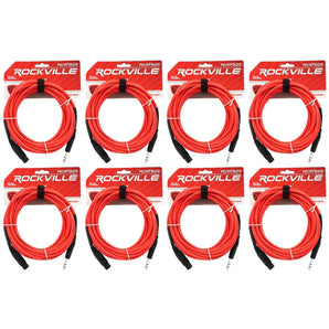 8 Rockville RCXFB25R Red 25' Female REAN XLR to 1/4'' TRS Balanced Cables OFC