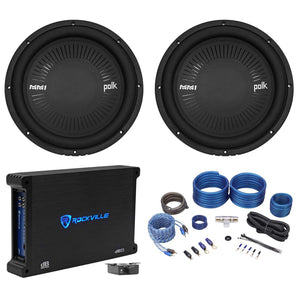 (2) Polk Audio MM 1242 SVC 12" 2520w Car Audio Subwoofers Bundle with Mono Amplifier & Amp Kit